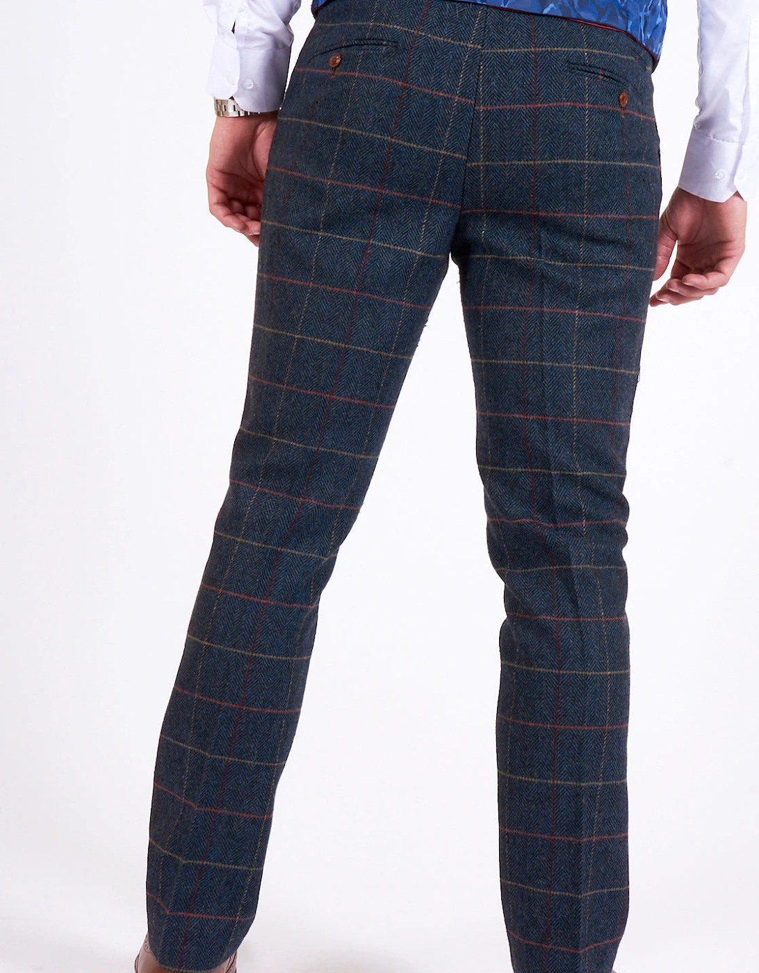 Eton Tweed Check Trouser - Navy Blue