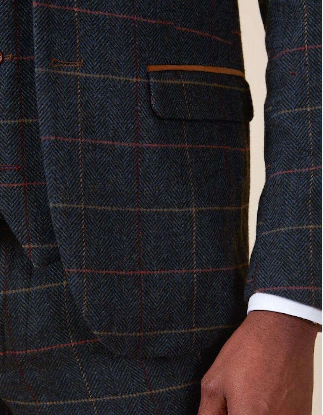 Eton Tweed Check Blazer - Navy Blue