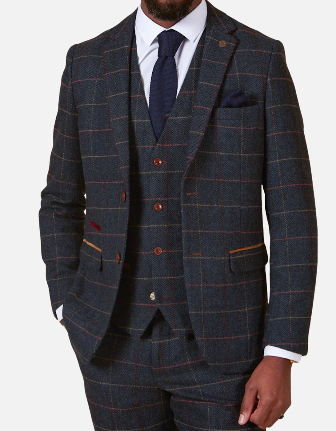 Eton Tweed Check Blazer - Navy Blue