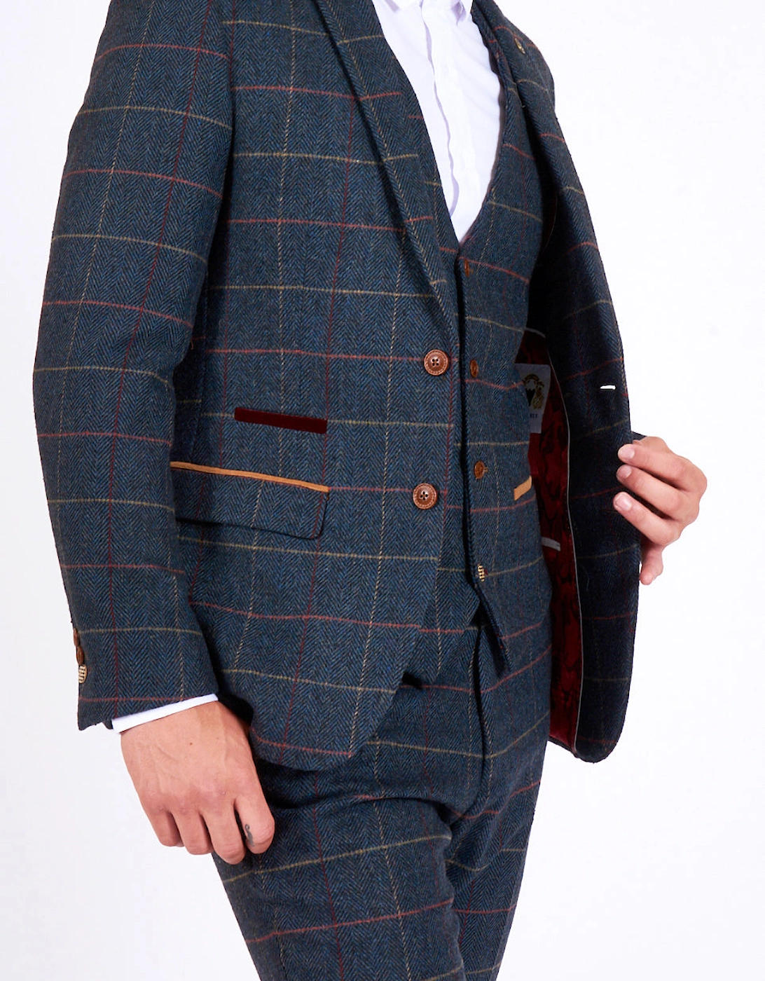 Eton Tweed Check Blazer - Navy Blue