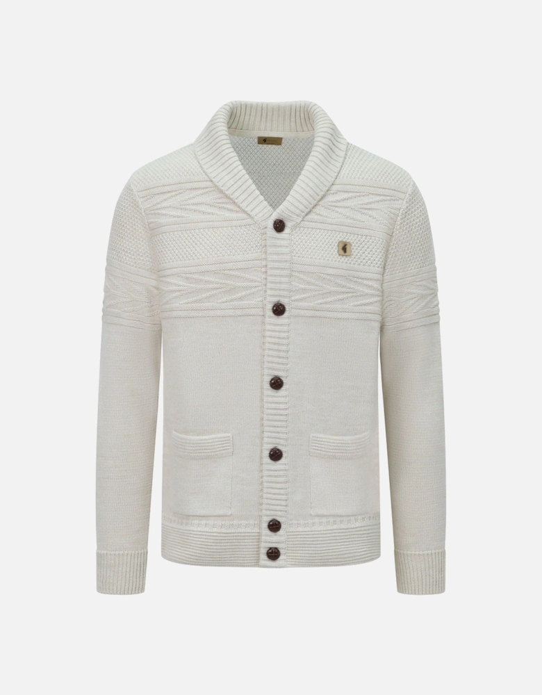 Jay Long Sleeve, Textured Knit, Nautical Style, Button Through Men's Cardigan | Cream