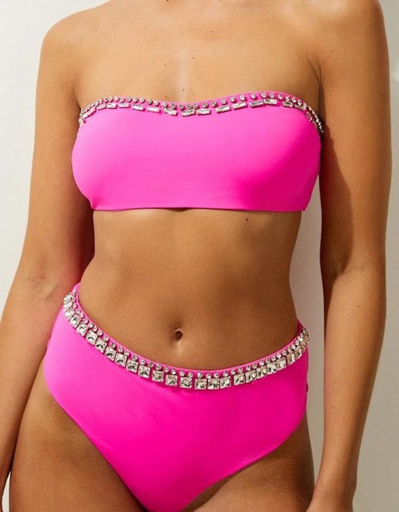 Premium Embellished High Waist Bikini Bottoms