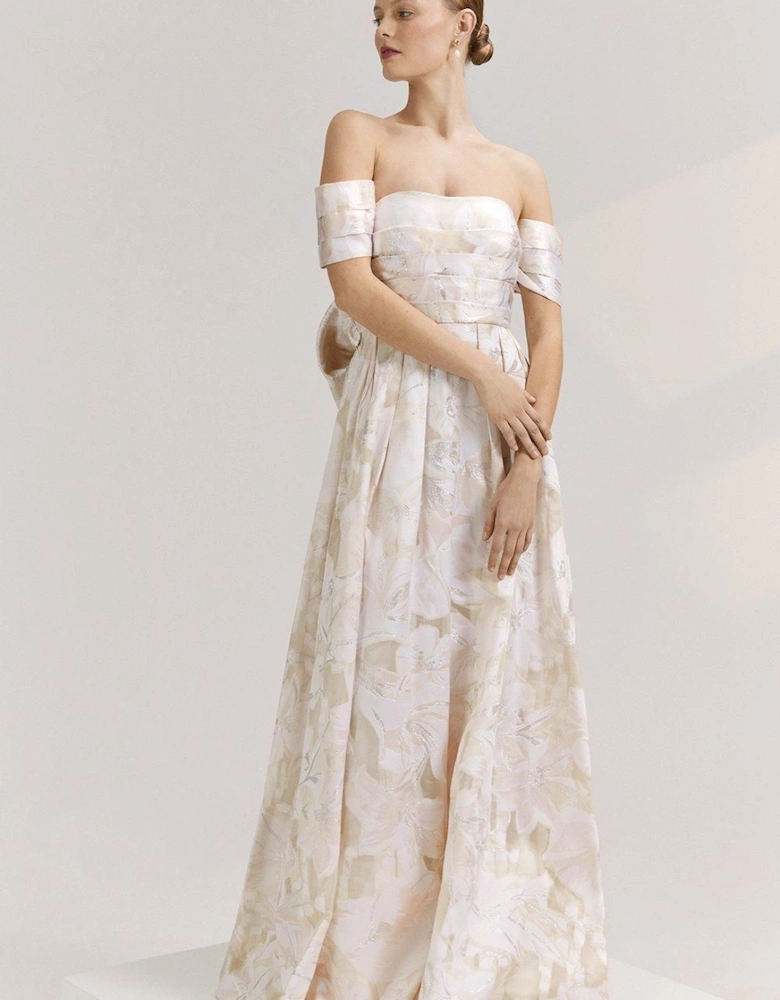RSN Inspired Organza Jacquard Bardot Dress