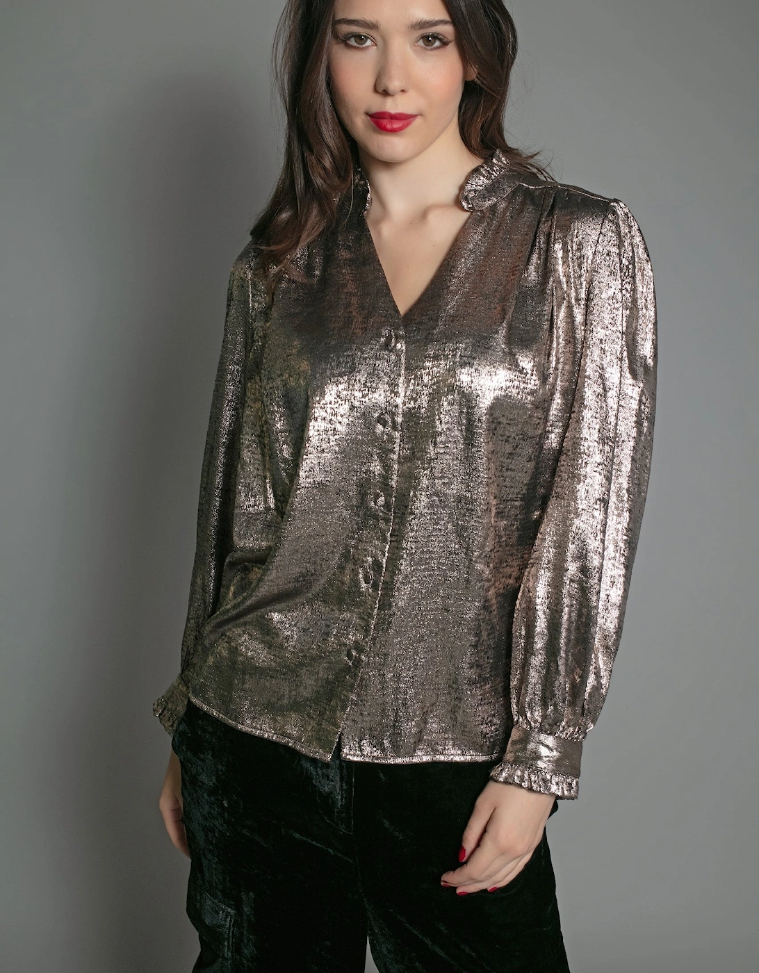 SYLVIA LAME BLOUSE IN LIGHT BRONZE