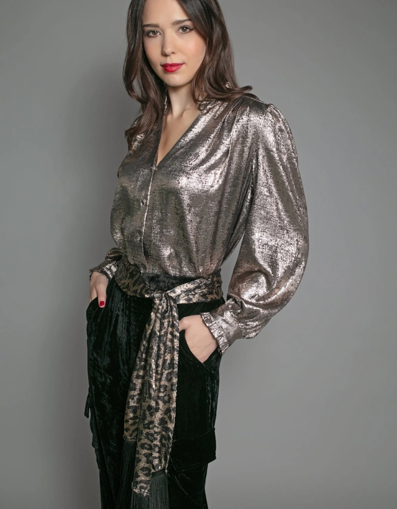 SYLVIA LAME BLOUSE IN LIGHT BRONZE