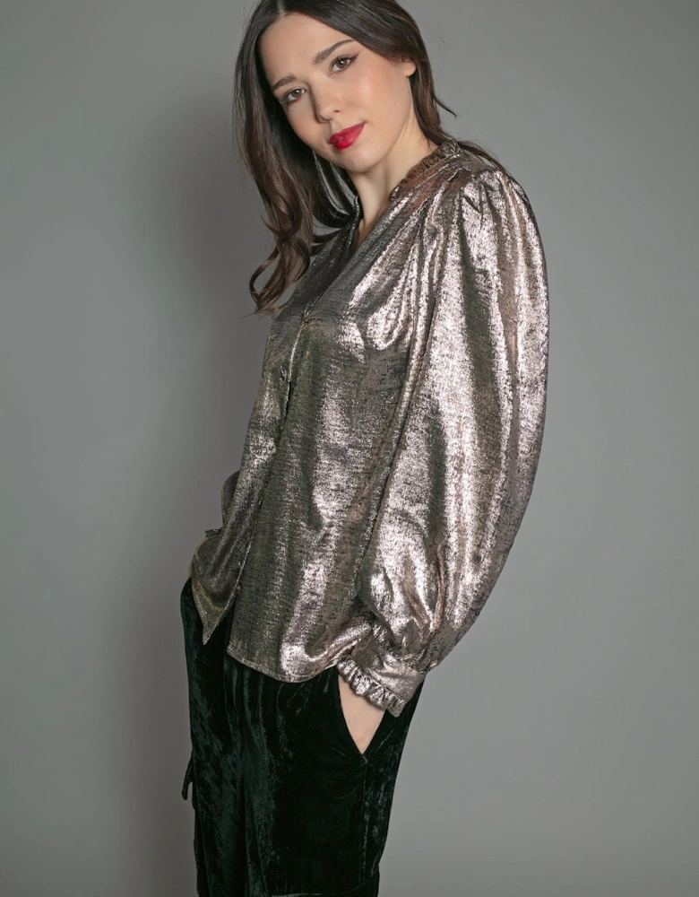 SYLVIA LAME BLOUSE IN LIGHT BRONZE