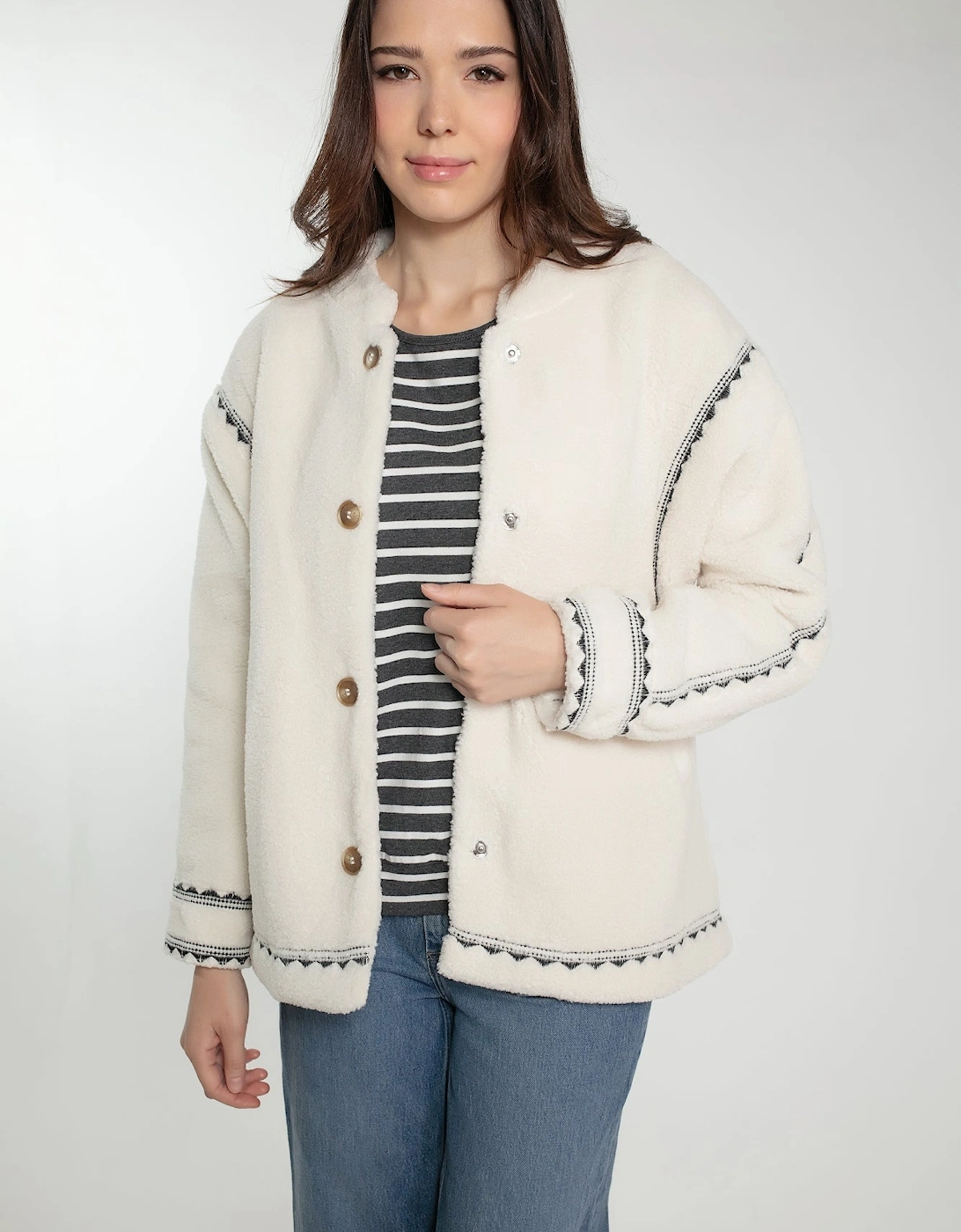 Nooki Design Women's POPPY BORG JACKET - Cream - Size: 14