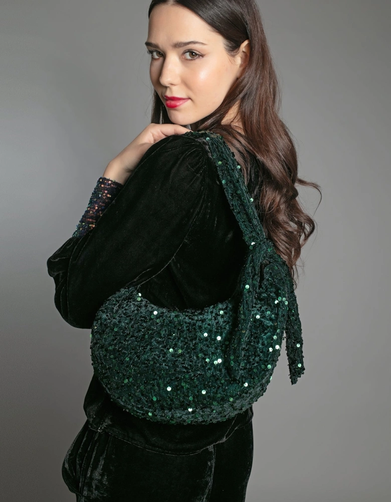 NESSA HALF MOON SEQUIN BAG IN GREEN