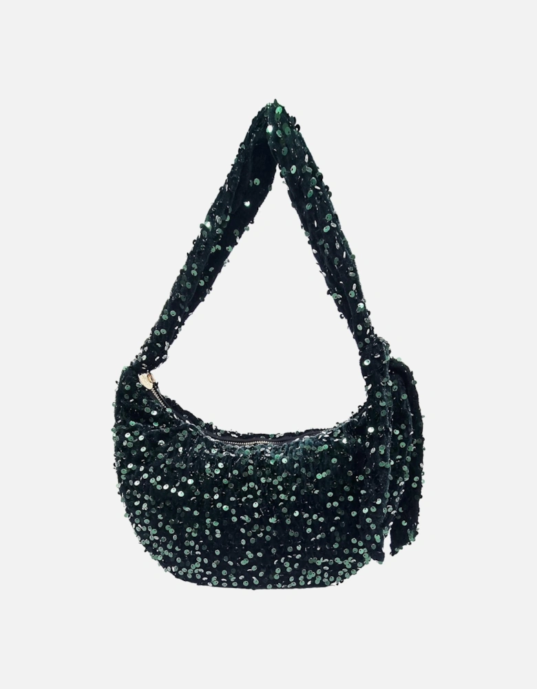 NESSA HALF MOON SEQUIN BAG IN GREEN