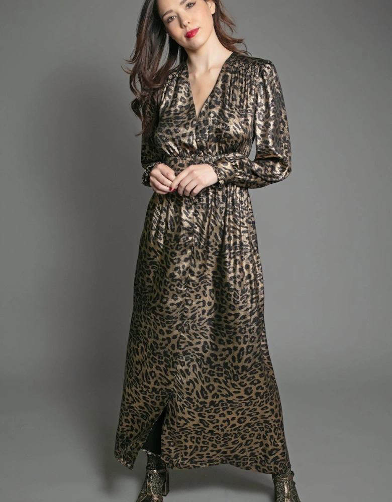 DEVINA LAME DRESS IN LEOPARD PRINT