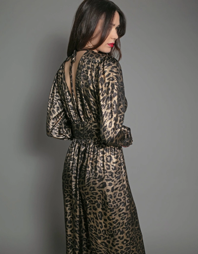 DEVINA LAME DRESS IN LEOPARD PRINT