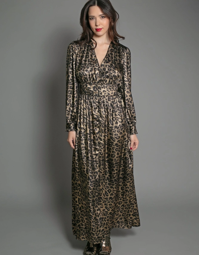 DEVINA LAME DRESS IN LEOPARD PRINT