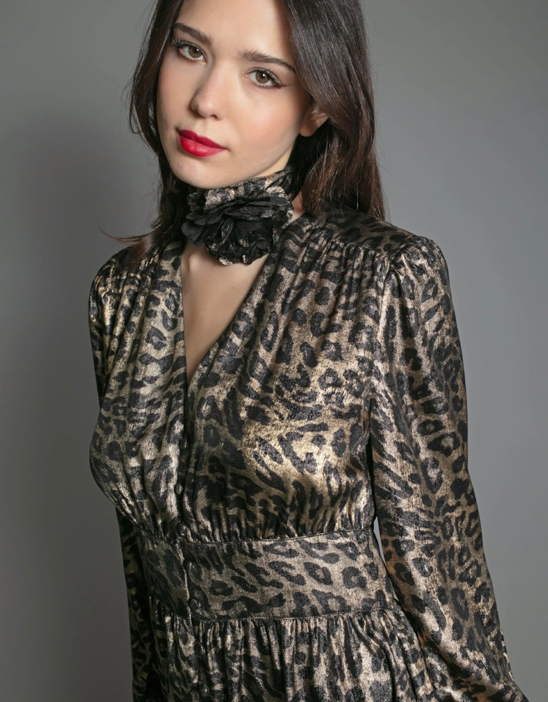 DEVINA LAME DRESS IN LEOPARD PRINT