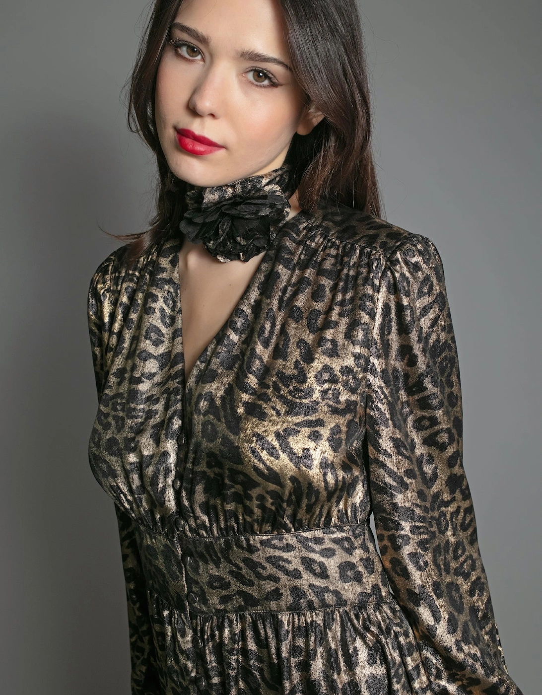 DEVINA LAME DRESS IN LEOPARD PRINT