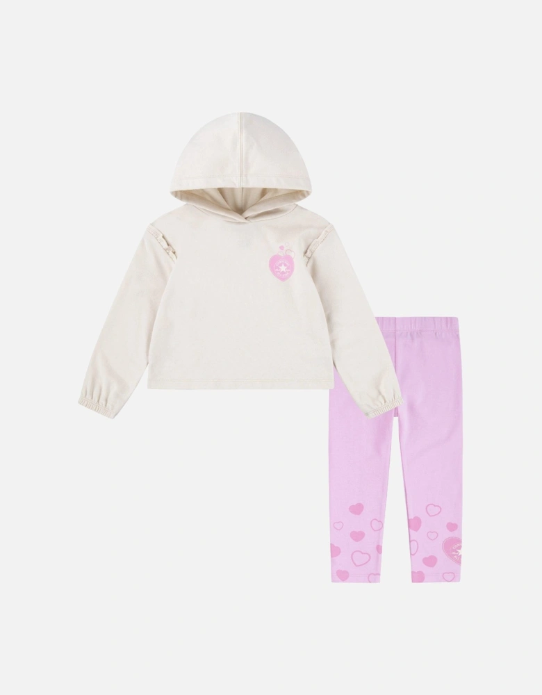 Younger Girls Hoodie and Heart Leggings Set - Pink