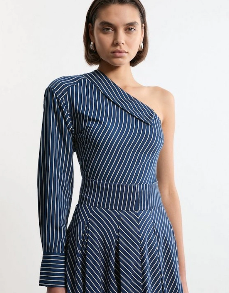 Asymmetric Cotton Striped Woven Long Sleeved Shirt