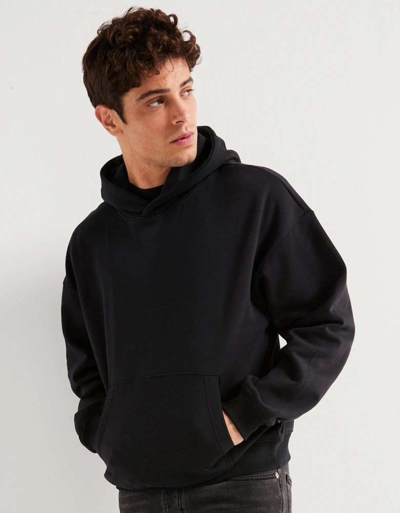 Relaxed Fit Overhead Hoodie - Black