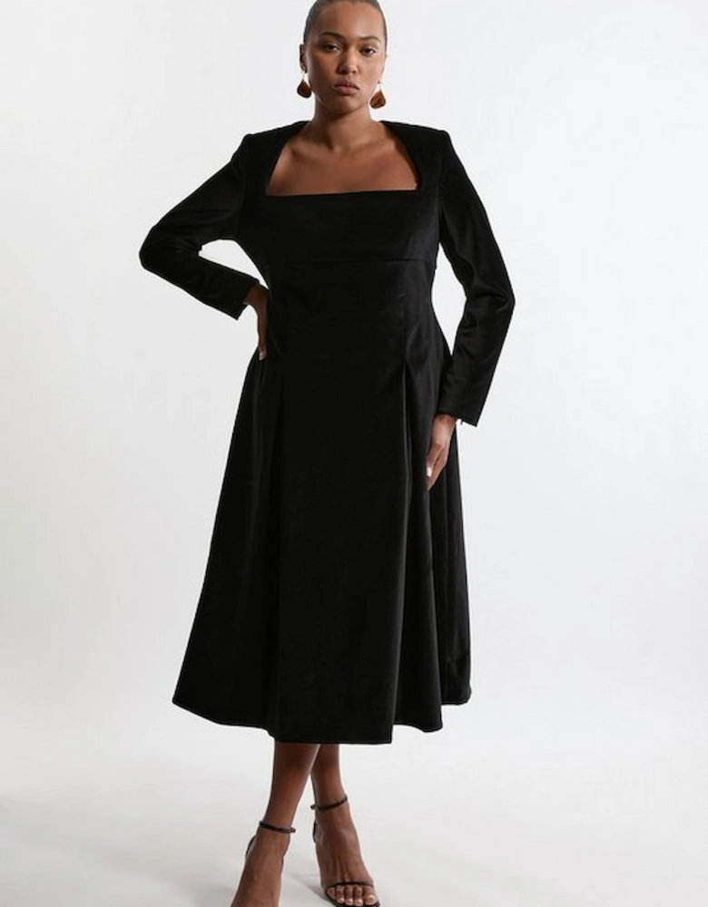 Plus Size Velvet Tailored Pleat Full Skirted Maxi Dress