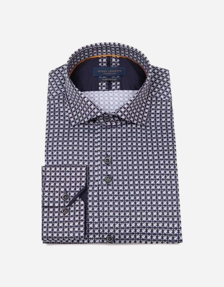 Guide Premium Pattern Long Sleeve Shirt Navy/ecru