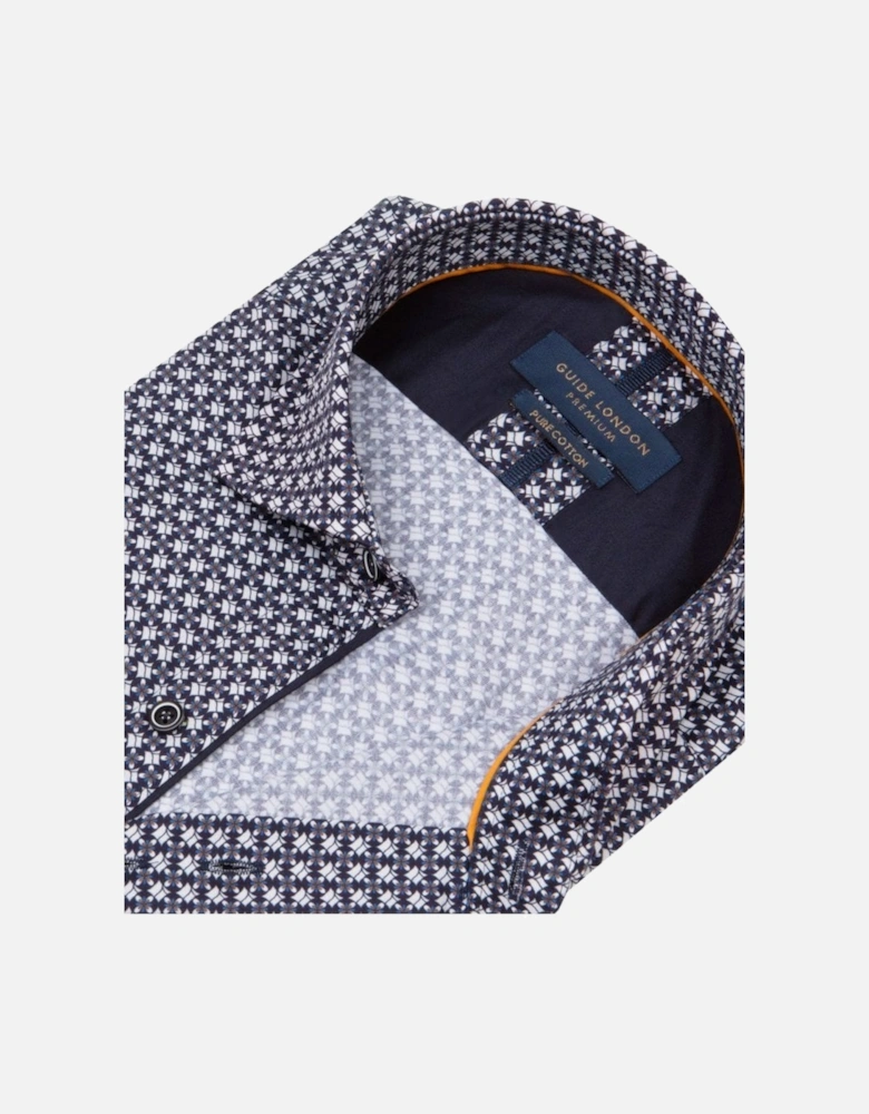 Guide Premium Pattern Long Sleeve Shirt Navy/ecru