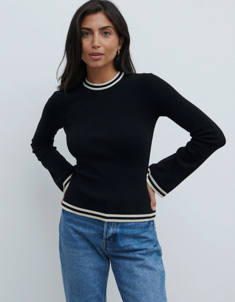 Zella Contrast Knit Long Sleeve Top - Black