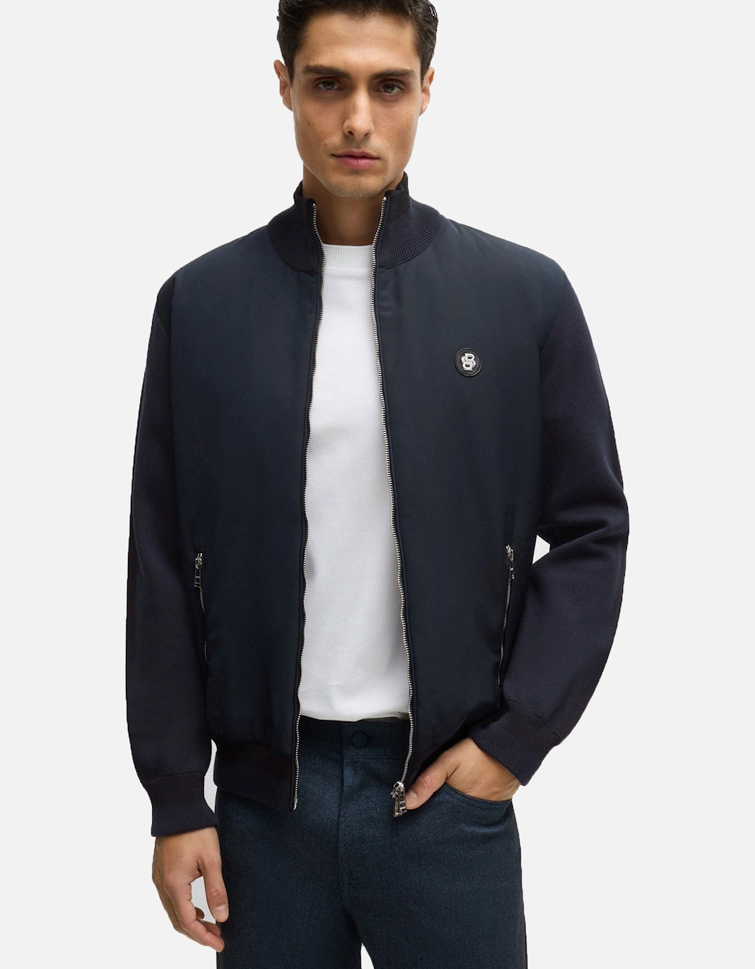 Boss C-Darmando Mixed-material Zip-up Jacket Dark Blue