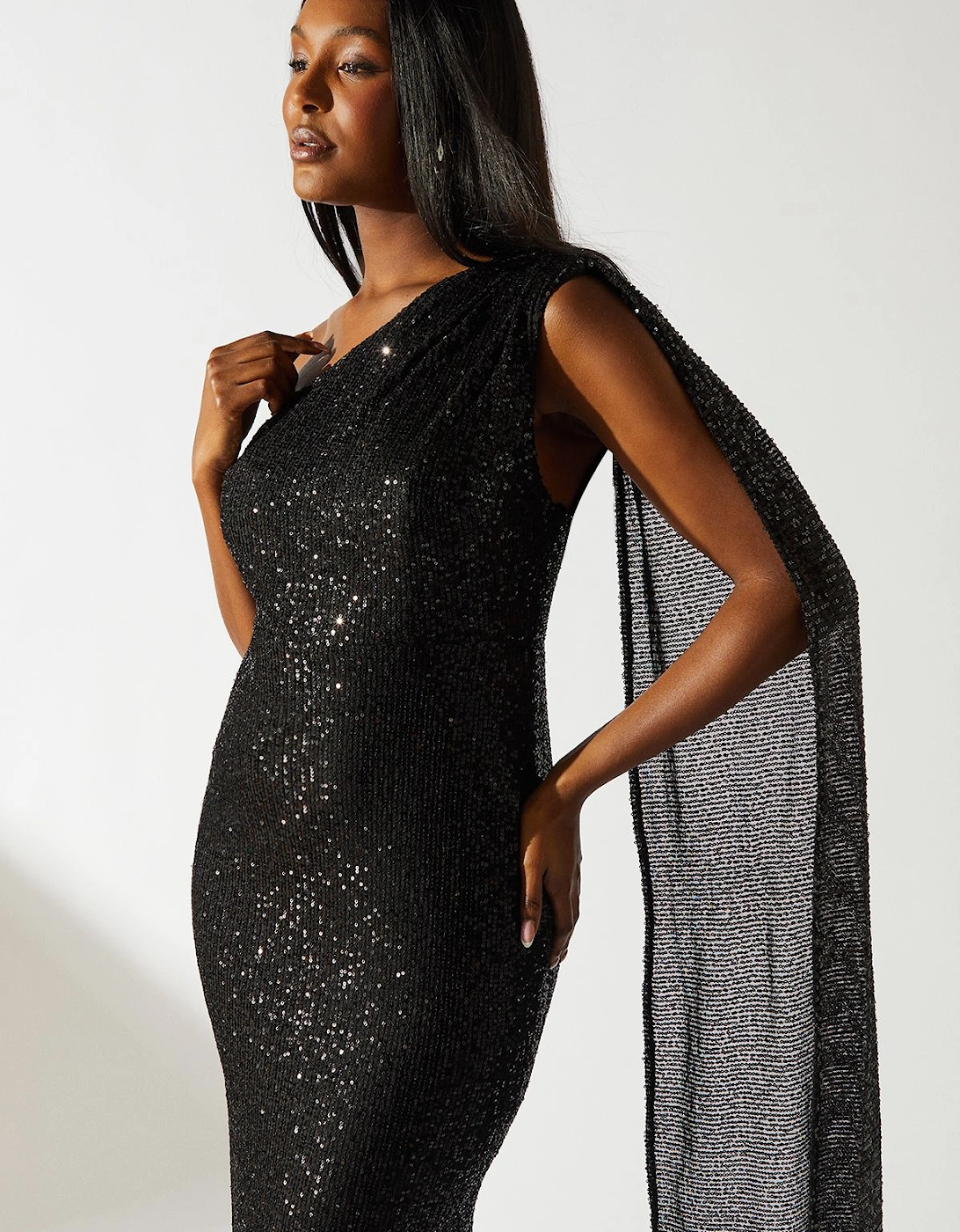 One Shoulder Sequin Maxi Dress