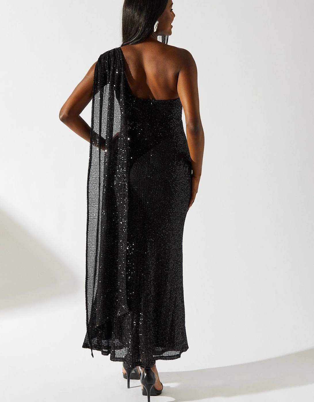 One Shoulder Sequin Maxi Dress