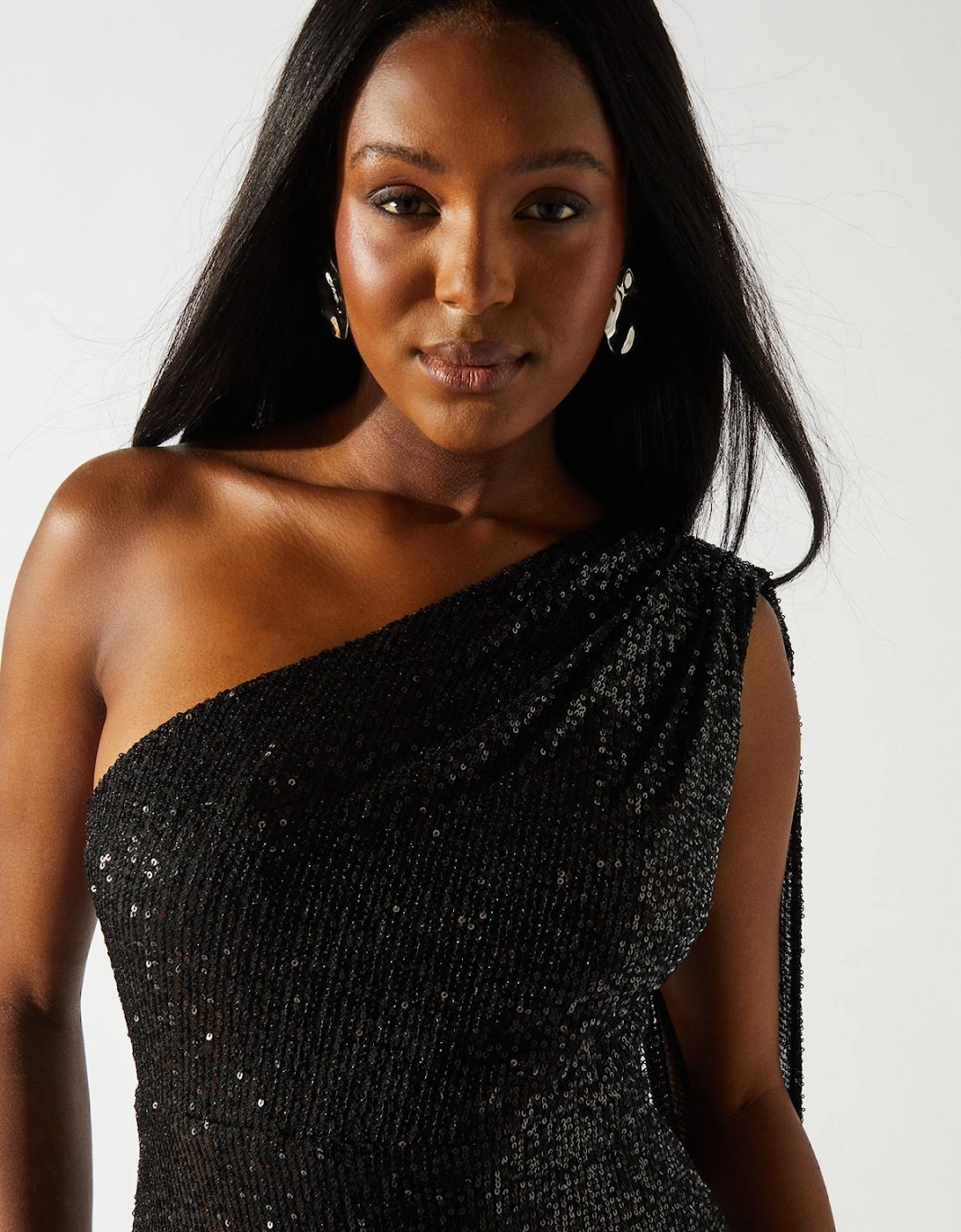 One Shoulder Sequin Maxi Dress