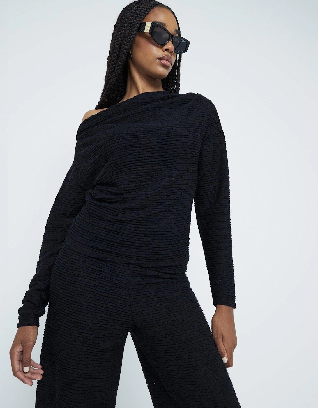 Textured Drape Top - Black, 6 of 5