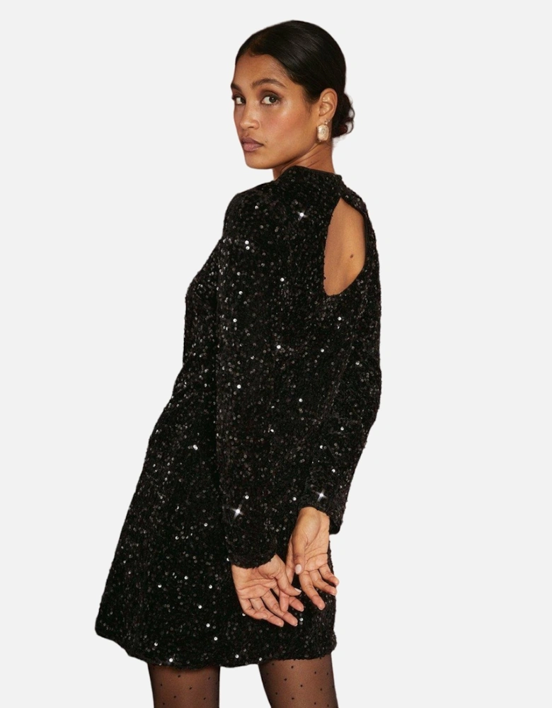 Womens/Ladies Sequin Velvet Mini Dress