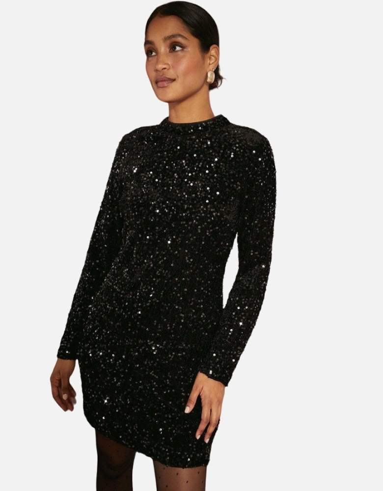 Womens/Ladies Sequin Velvet Mini Dress