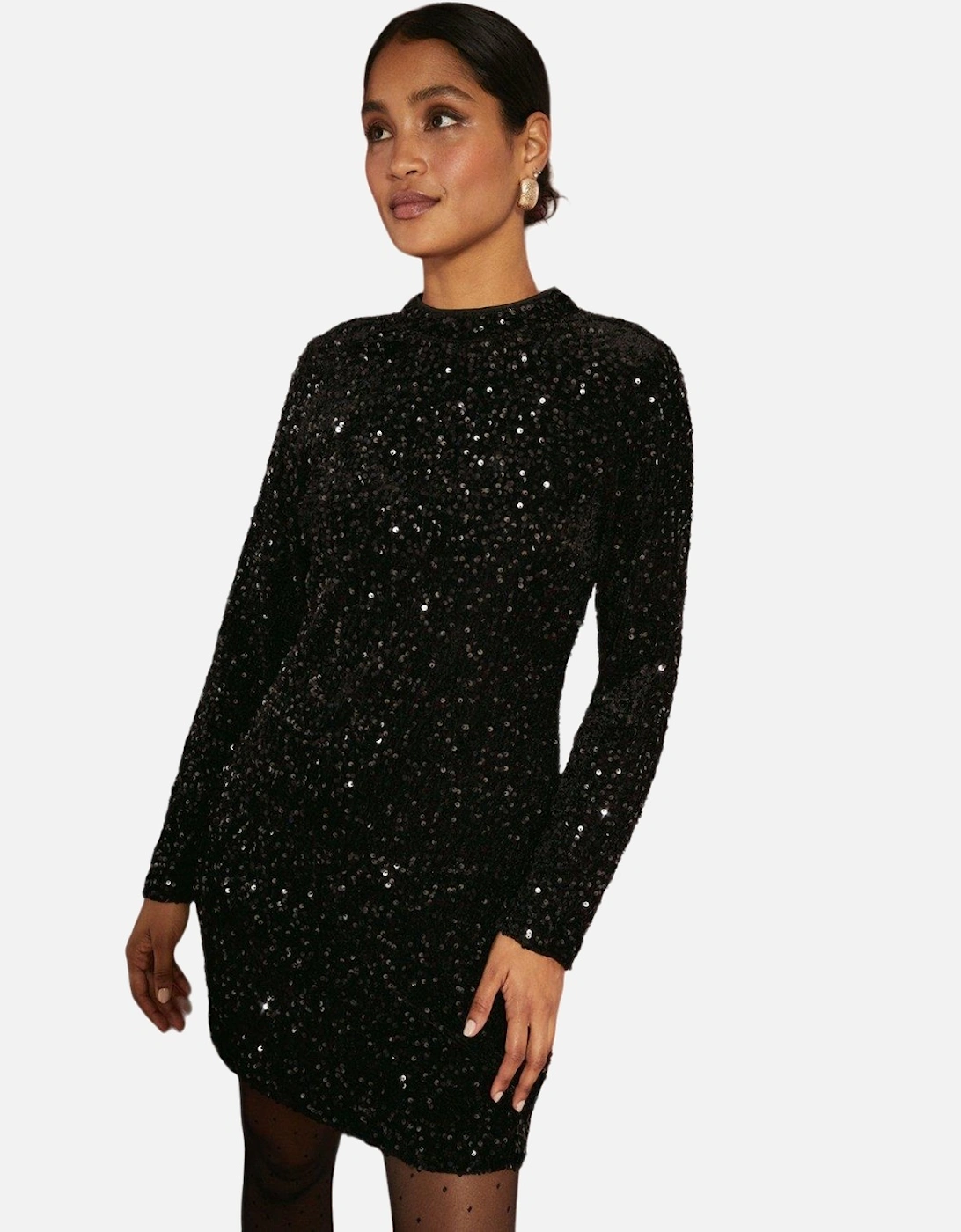 Womens/Ladies Sequin Velvet Mini Dress, 4 of 3