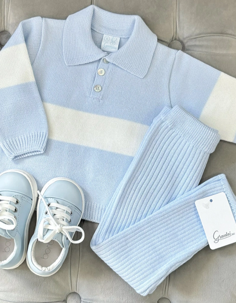 Blue and Ivory Knit Trouser Set