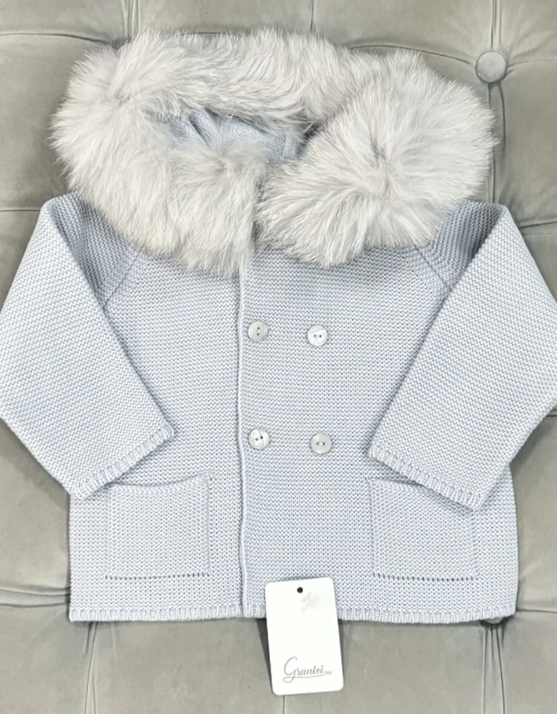 Grey Knit Fur Trim Cardigan