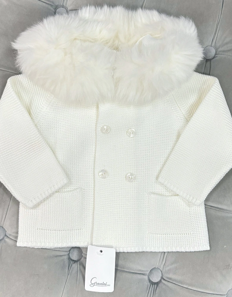 Ivory Knit Fur Trim Cardigan