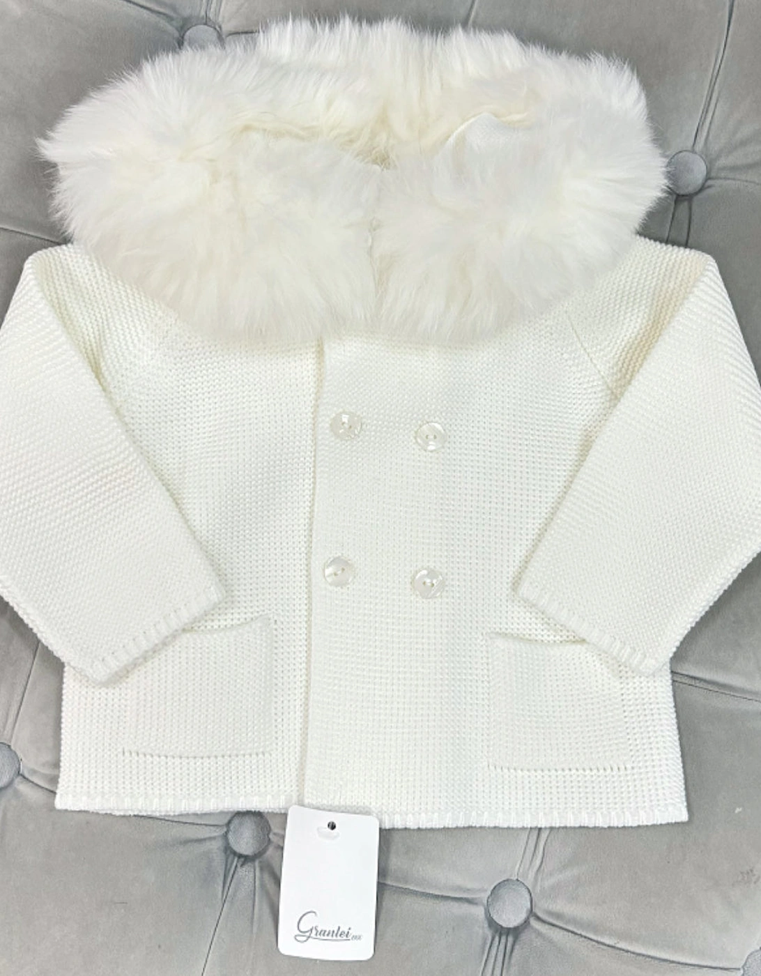 Ivory Knit Fur Trim Cardigan, 2 of 1