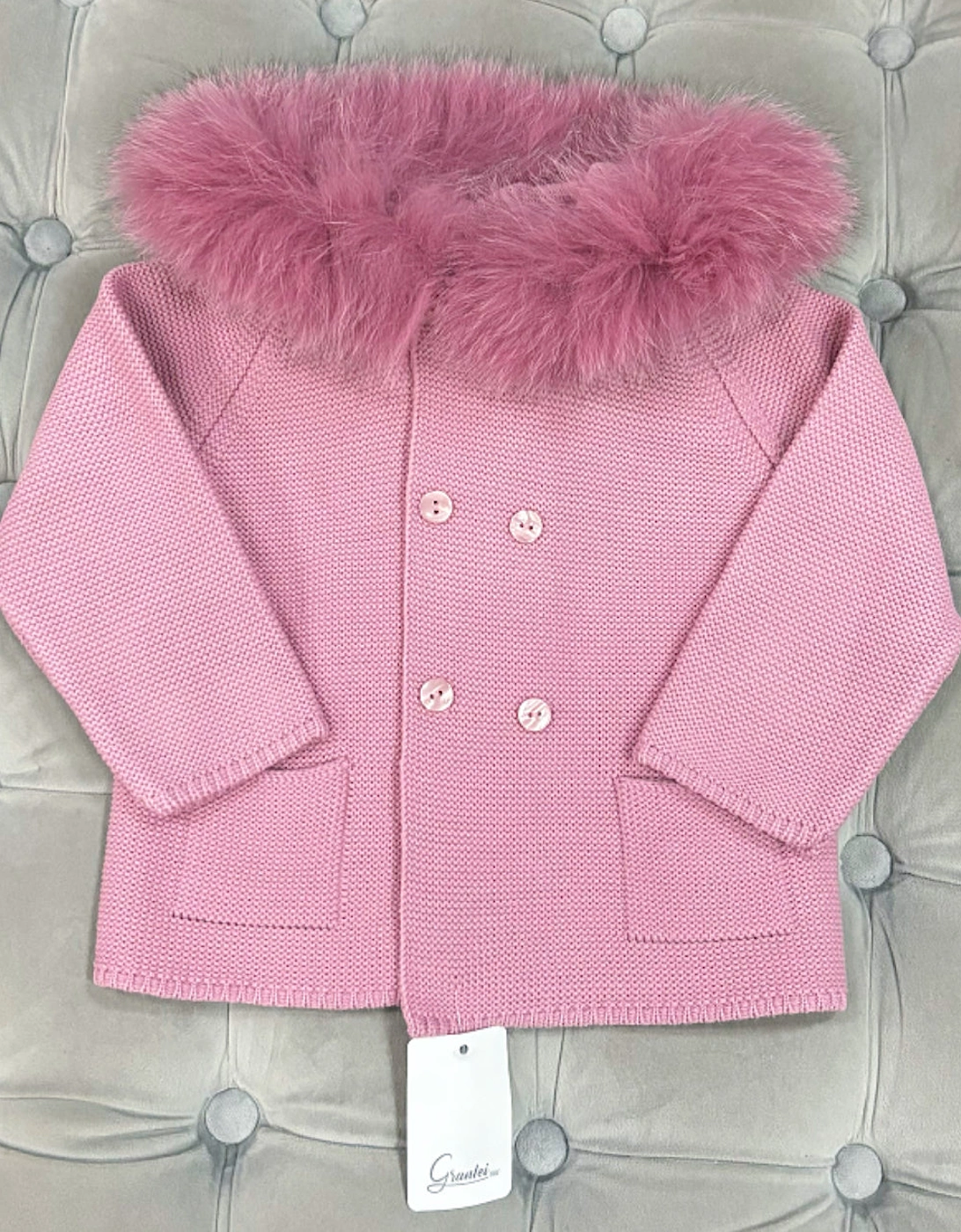 Rose Pink Knit Fur Trim Cardigan, 3 of 2