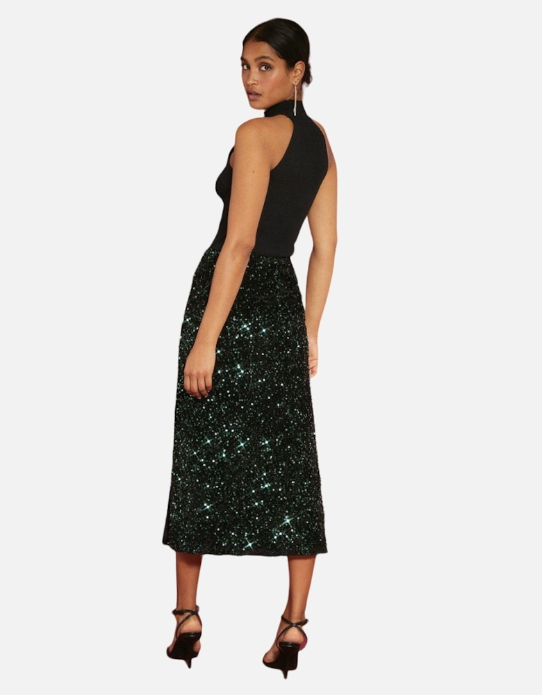Womens/Ladies Sequin Velvet Midi Skirt