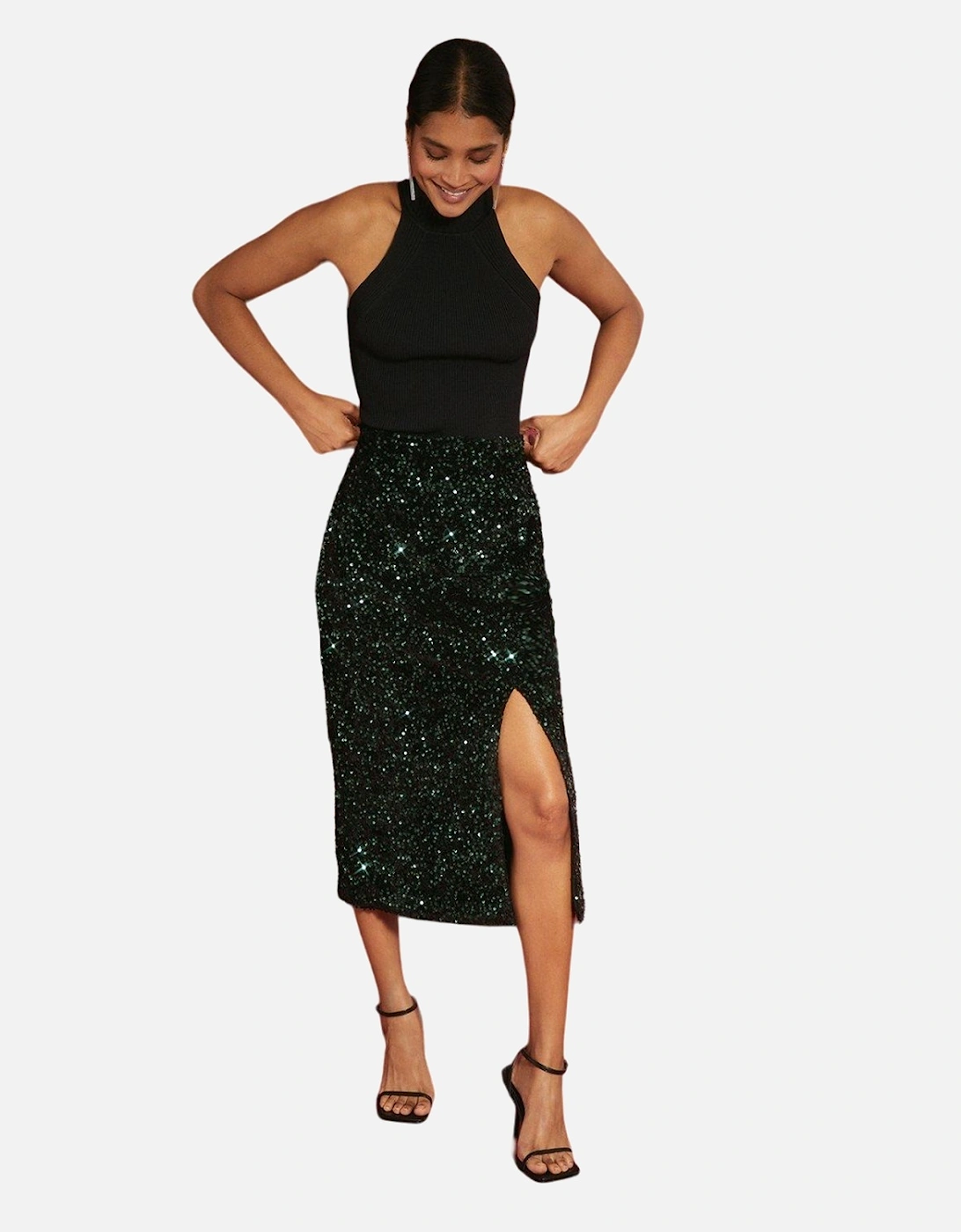 Womens/Ladies Sequin Velvet Midi Skirt