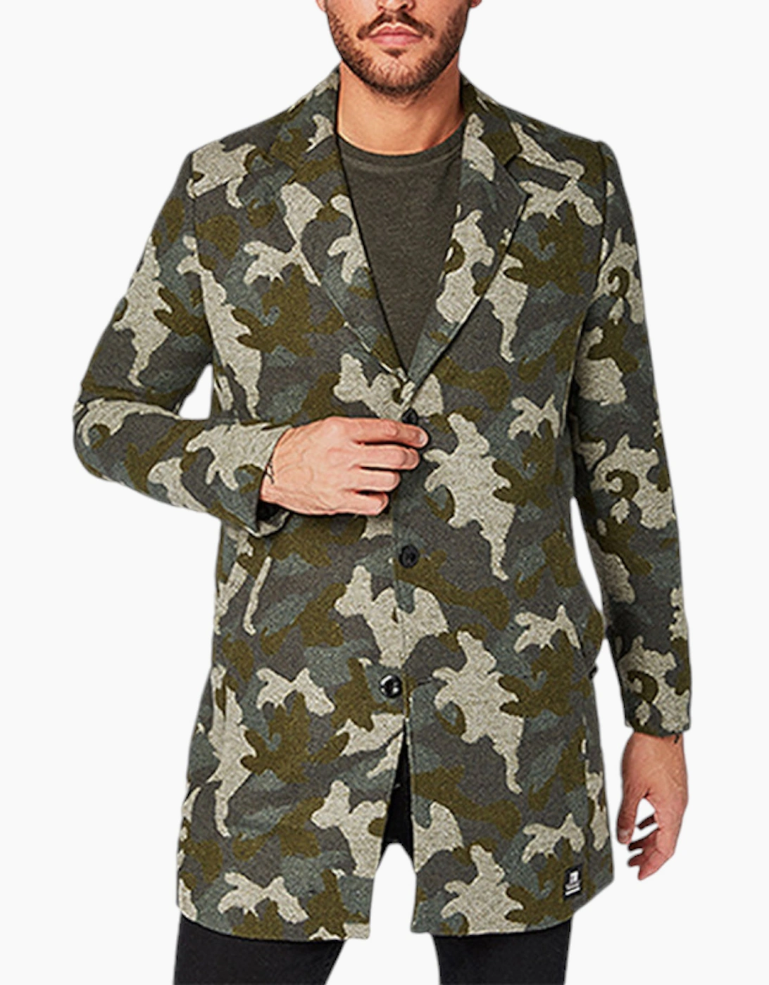 Tom Tailor Men's TOM TAILOR Mens Trench Over Coat Wool Winter Long Jacket Formal Office Outwear - Green/Multi
