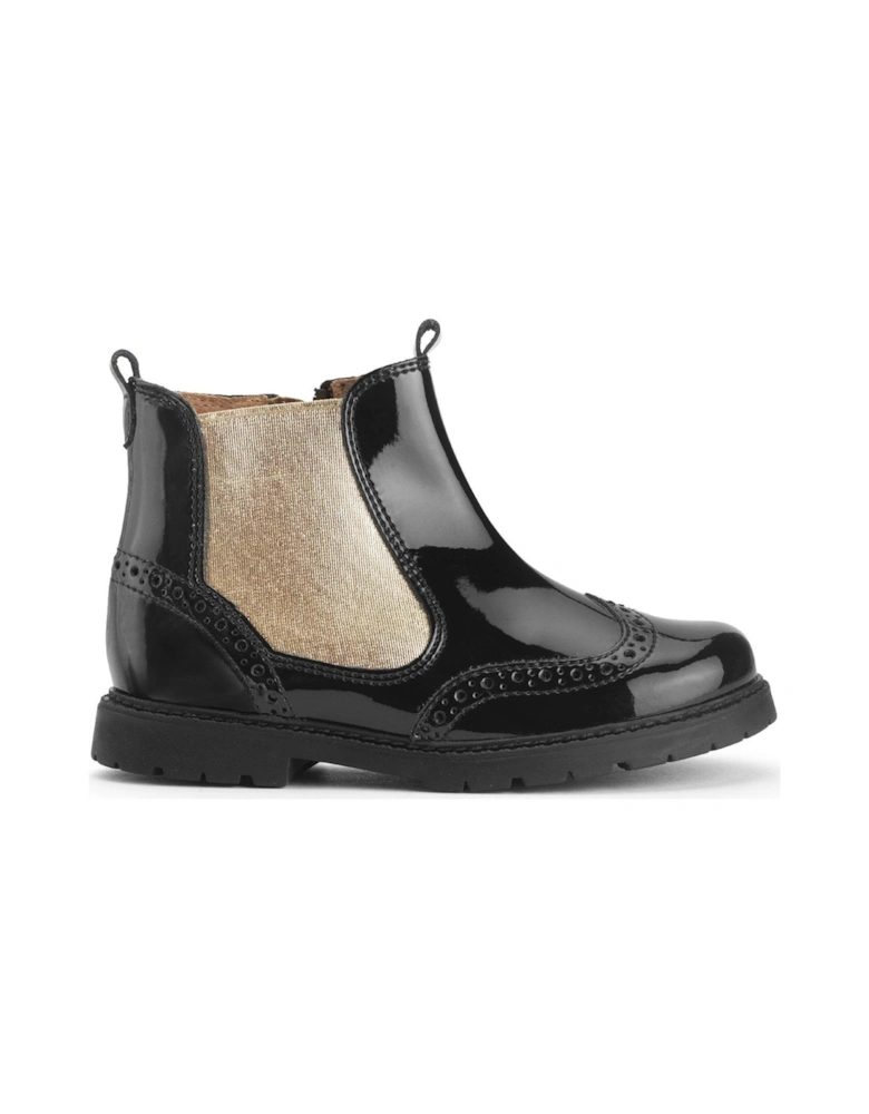 Chelsea Kids Black Patent And Gold Chelsea Boot