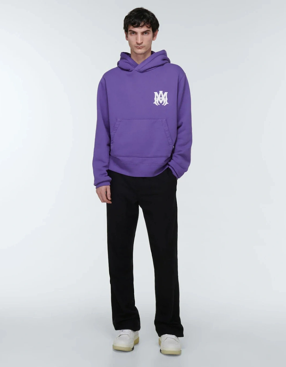 MA Logo Printed Cotton Hoodie in Purple