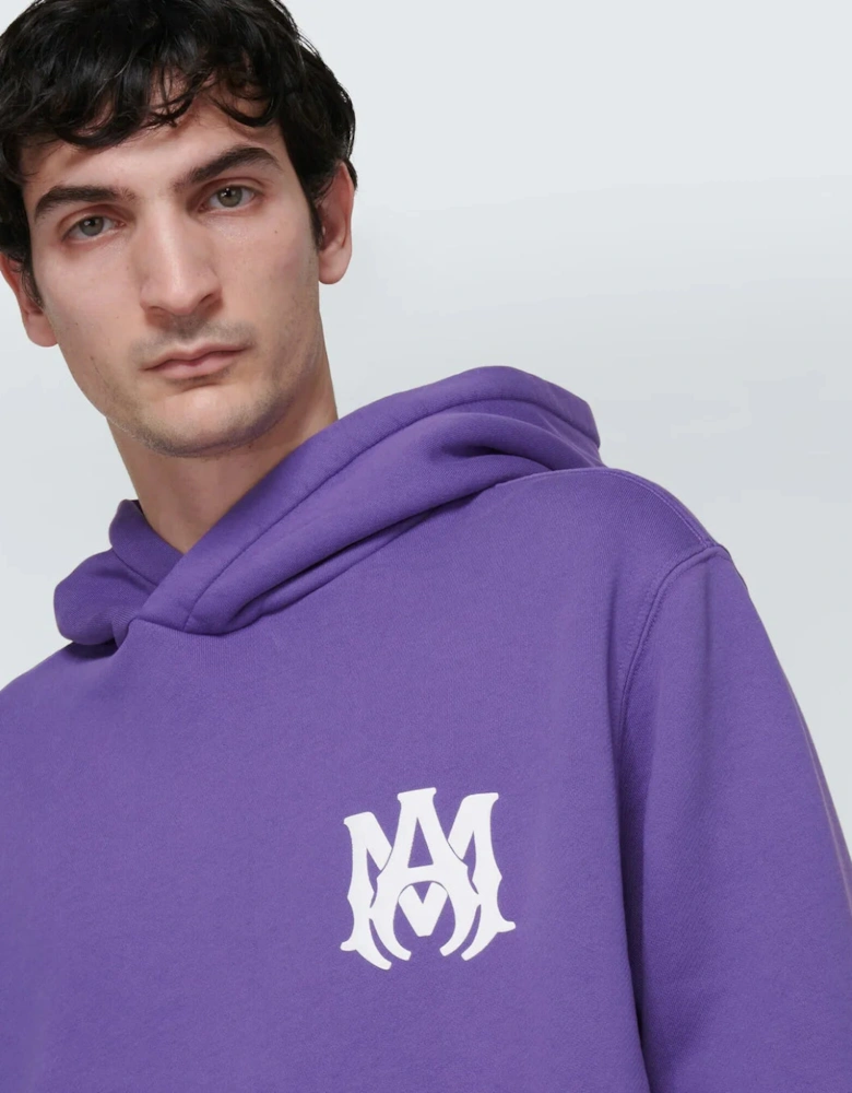 MA Logo Printed Cotton Hoodie in Purple