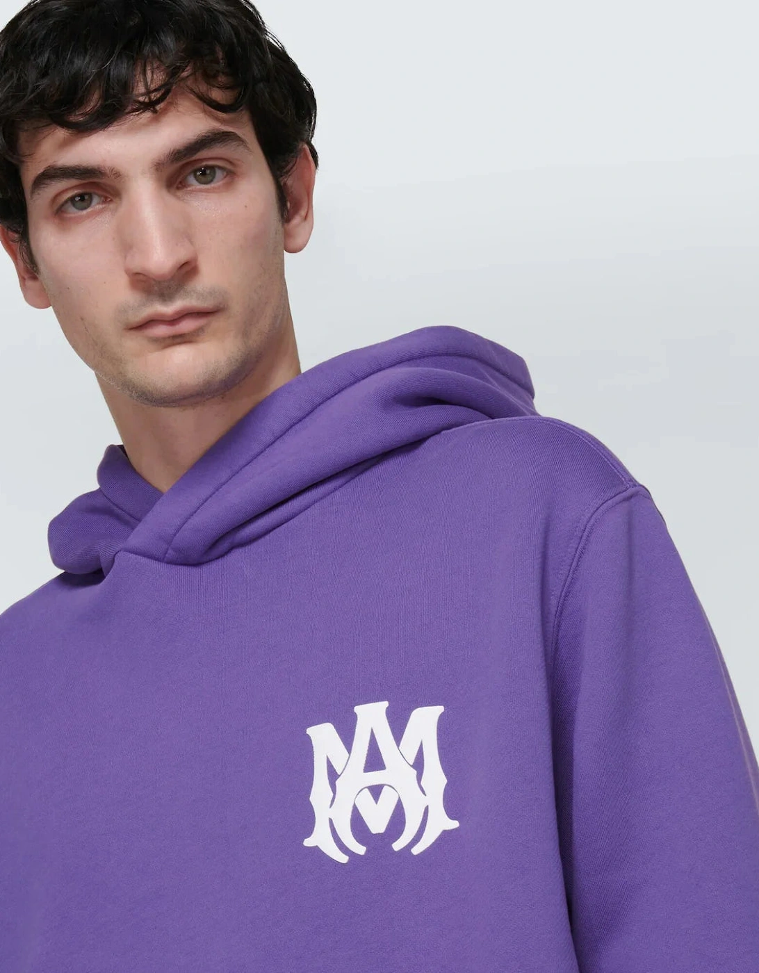 MA Logo Printed Cotton Hoodie in Purple