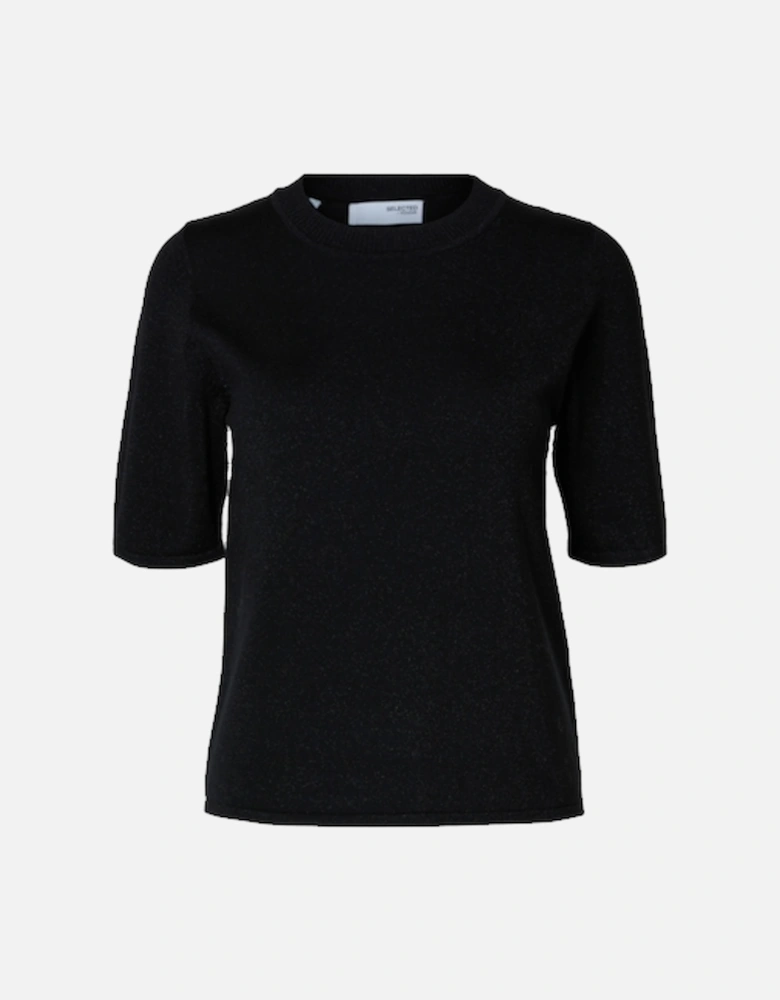 Femme Lura Lurex 2/4 Knit O-Neck Black Tonal