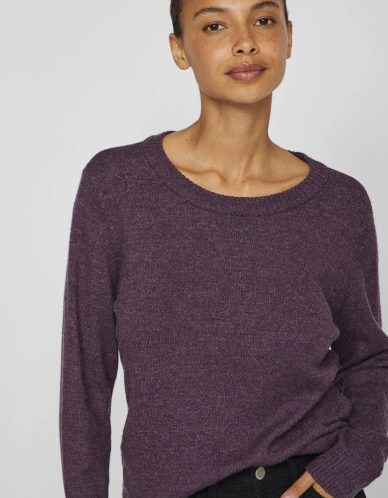 Viril O-Neck Long Sleeve Top Plum Perfect Dark Melange