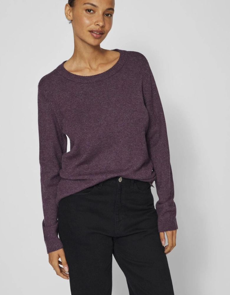 Viril O-Neck Long Sleeve Top Plum Perfect Dark Melange