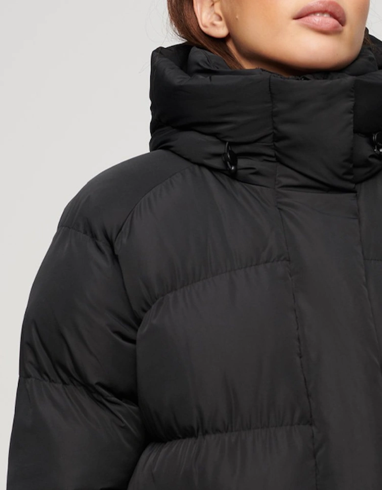 Women's Longline Hooded Puffer Jacket Black