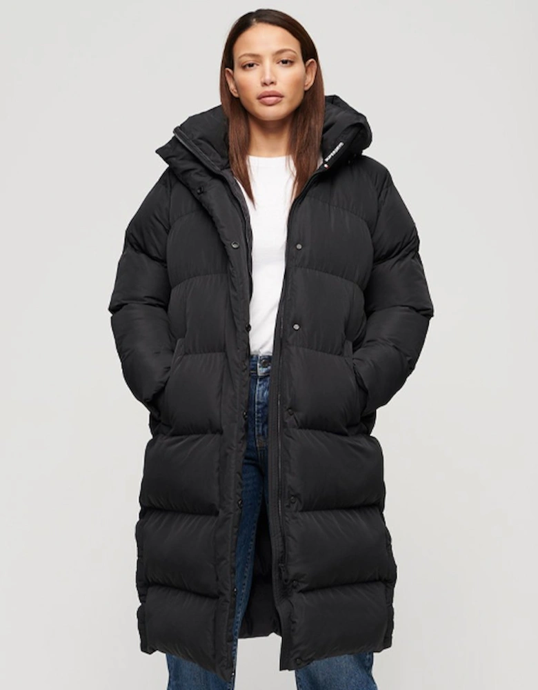 Women's Longline Hooded Puffer Jacket Black